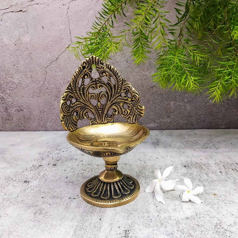 Brass Designer Diya - 6 inch Height | Exquisite Brass Diya with Unique Design