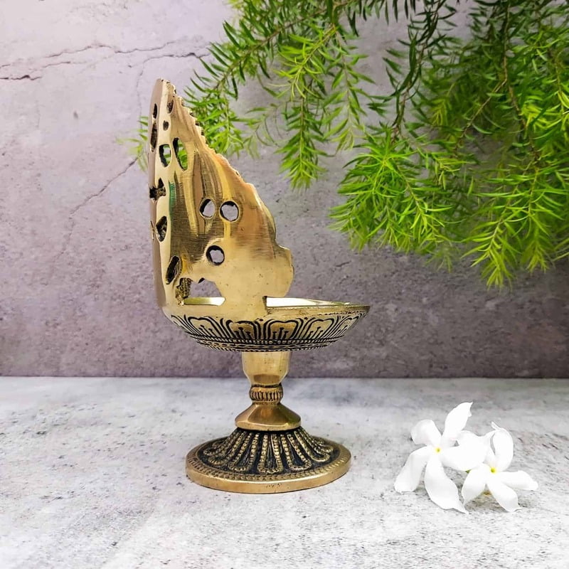 Brass Designer Diya - 6 inch Height | Exquisite Brass Diya with Unique Design