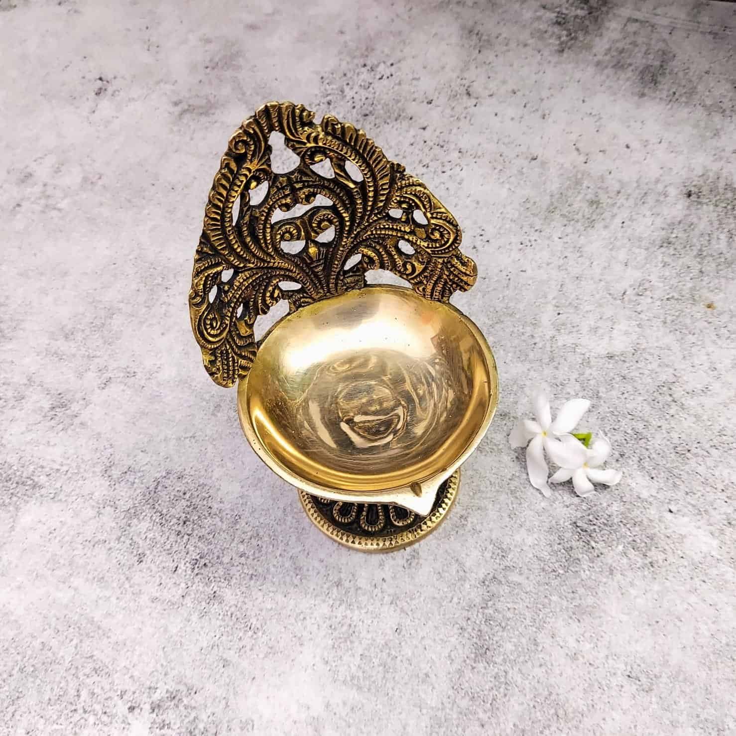 Brass Designer Diya - 6 inch Height | Exquisite Brass Diya with Unique Design