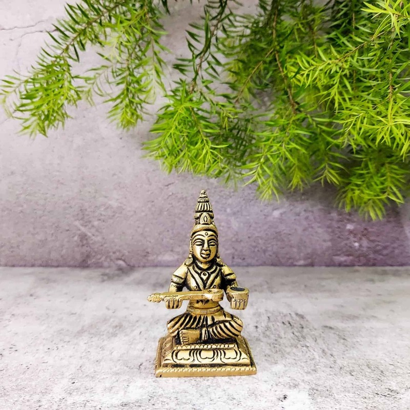 Brass Annapoorna Devi Idol - 3.4 inch Height | Divine Brass Annapoorna Devi Sculpture for Kitchen Blessings