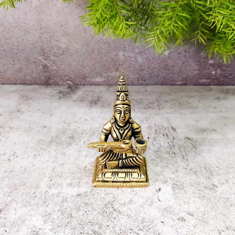 Brass Annapoorna Devi Idol - 3.4 inch Height | Divine Brass Annapoorna Devi Sculpture for Kitchen Blessings