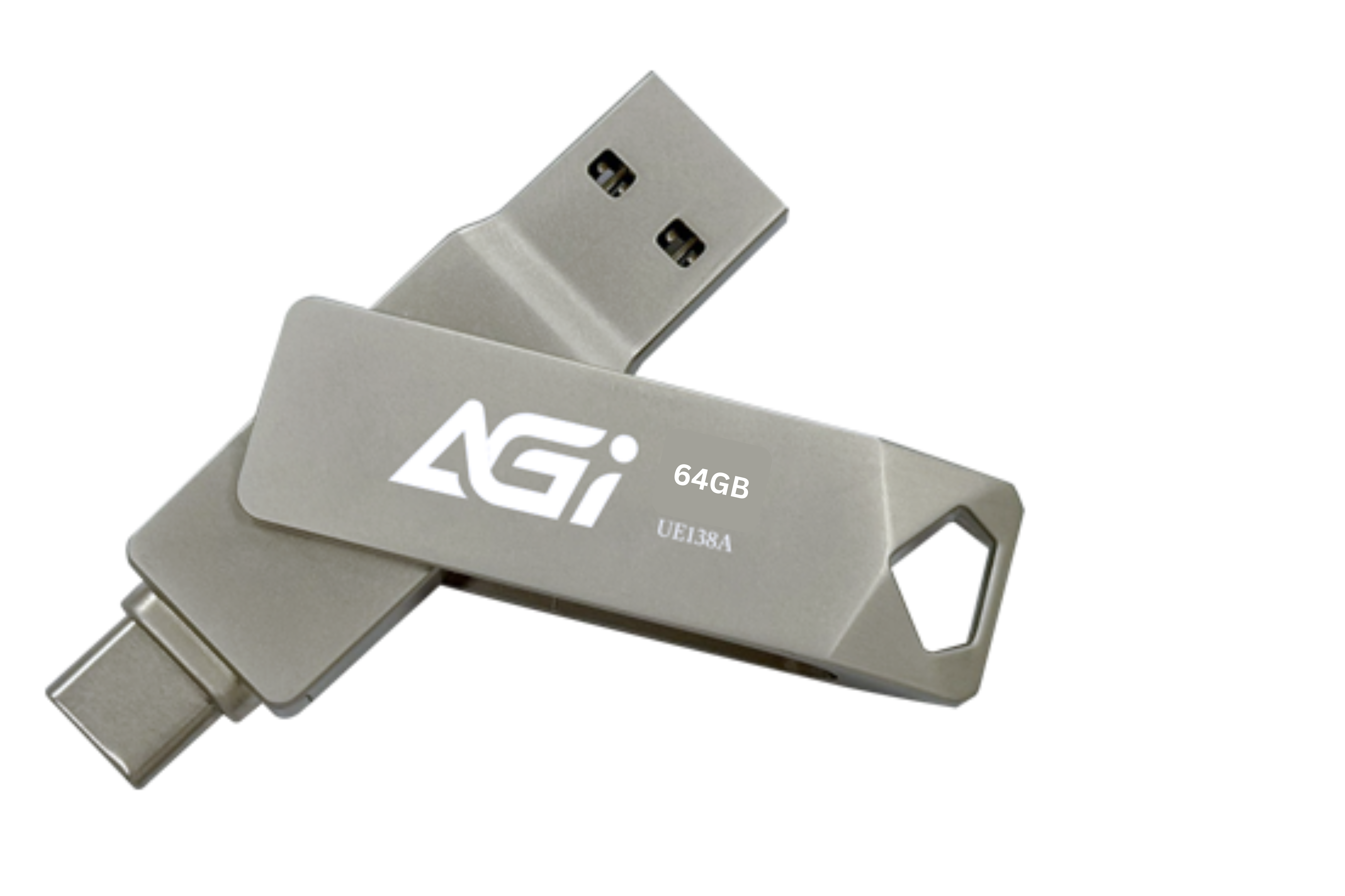 AGI Metal DualPort Flash Drive, 64 GB, Silver, UE138A