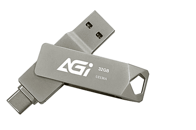 AGI Metal DualPort Flash Drive, 32 GB, Silver, UE138A