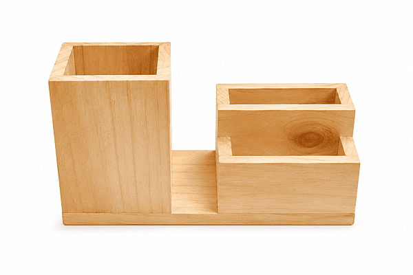 Pinewood Pen Stand With Card Holder