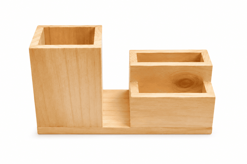 Pinewood Pen Stand With Card Holder
