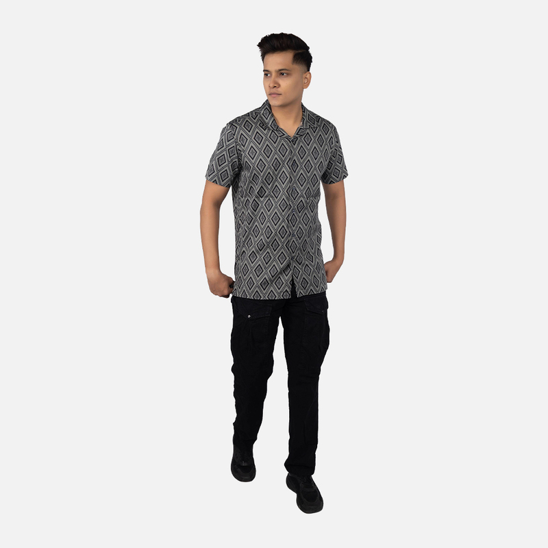 Men Fern Forest Geometric Printed Hawaiian Shirt