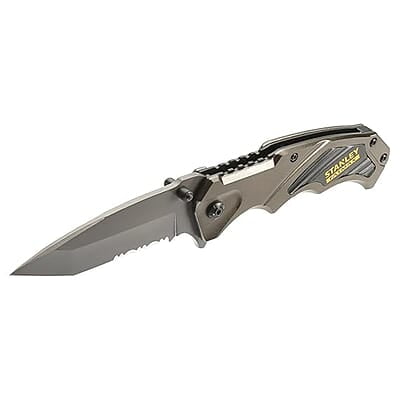 STANLEY FMHT0-10311 Premium Pocket Knife, Ideal for Cutting Into Multiple Surfaces, Ergonomic Handle Design, Stainless Steel Blade, Liner Lock Mechanism (Grey)