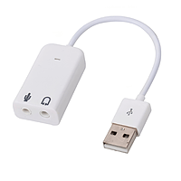 USB 2.0 Sound Card Audio Adapter, 7.1 Channel , 3.5mm Dual Jack for Voice Recording and Listening Compatible with Laptop and Desktop (White)