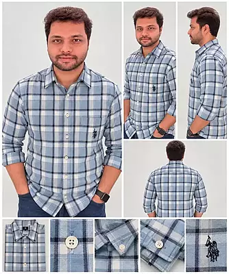 Men’s Sky Blue & White Checked Full Sleeve Shirt