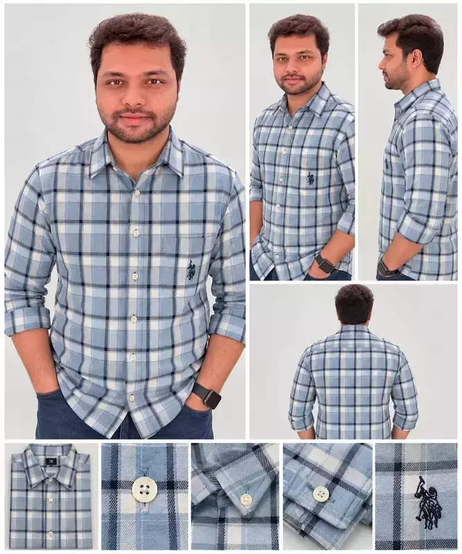 Men’s Sky Blue & White Checked Full Sleeve Shirt