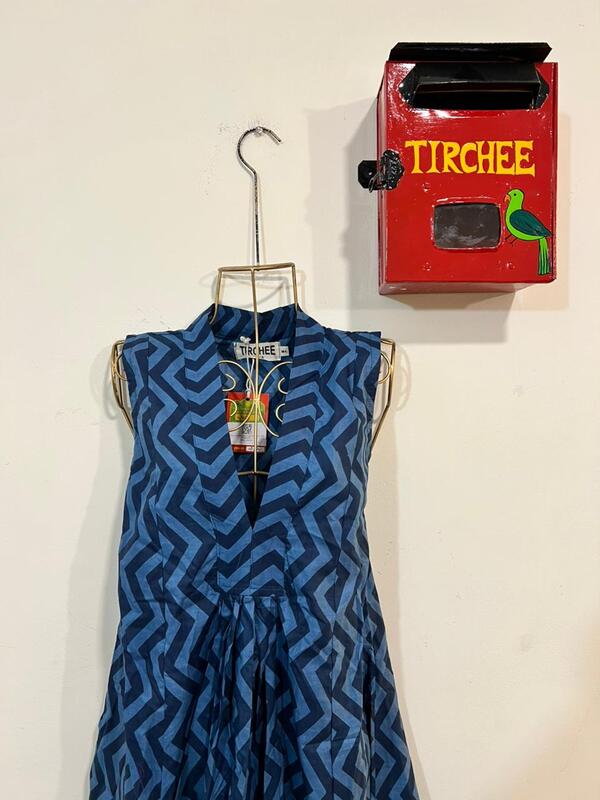 Charita's Everyday Sleeve Less Flare Dress - Blue ZigZag