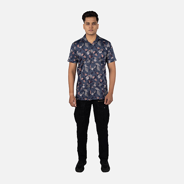 Men Slate Grey  Floral Printed Hawaiian Shirt