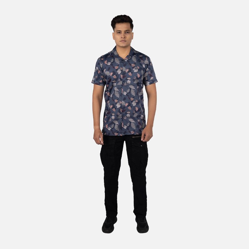 Men Slate Grey  Floral Printed Hawaiian Shirt