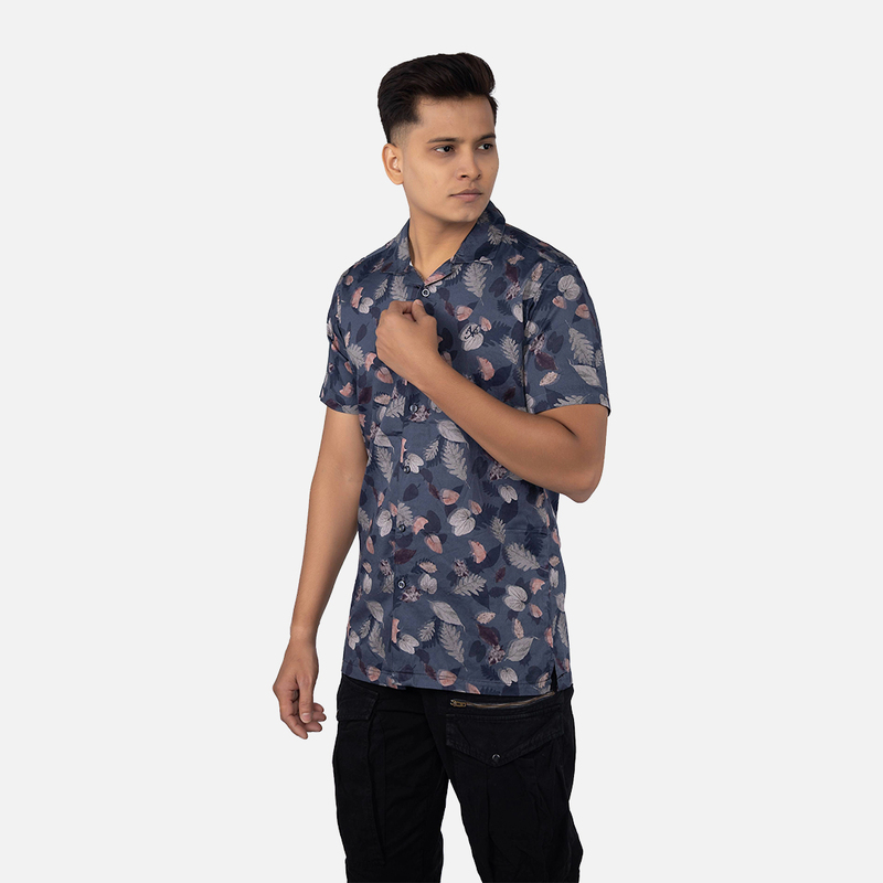 Men Slate Grey  Floral Printed Hawaiian Shirt
