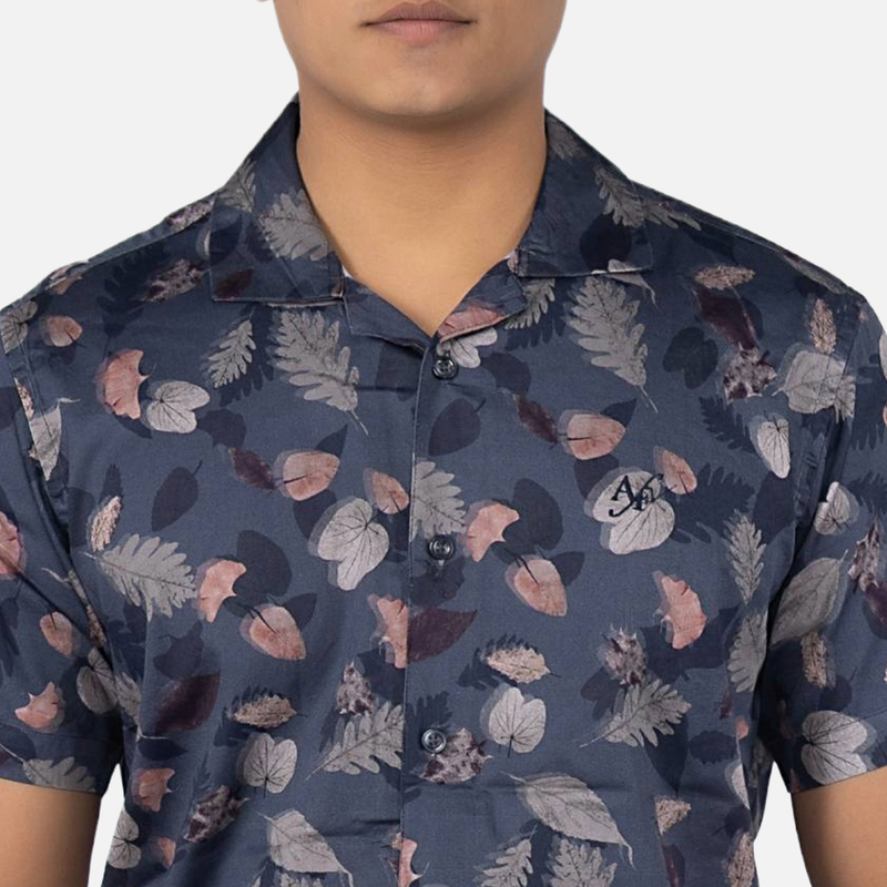 Men Slate Grey  Floral Printed Hawaiian Shirt