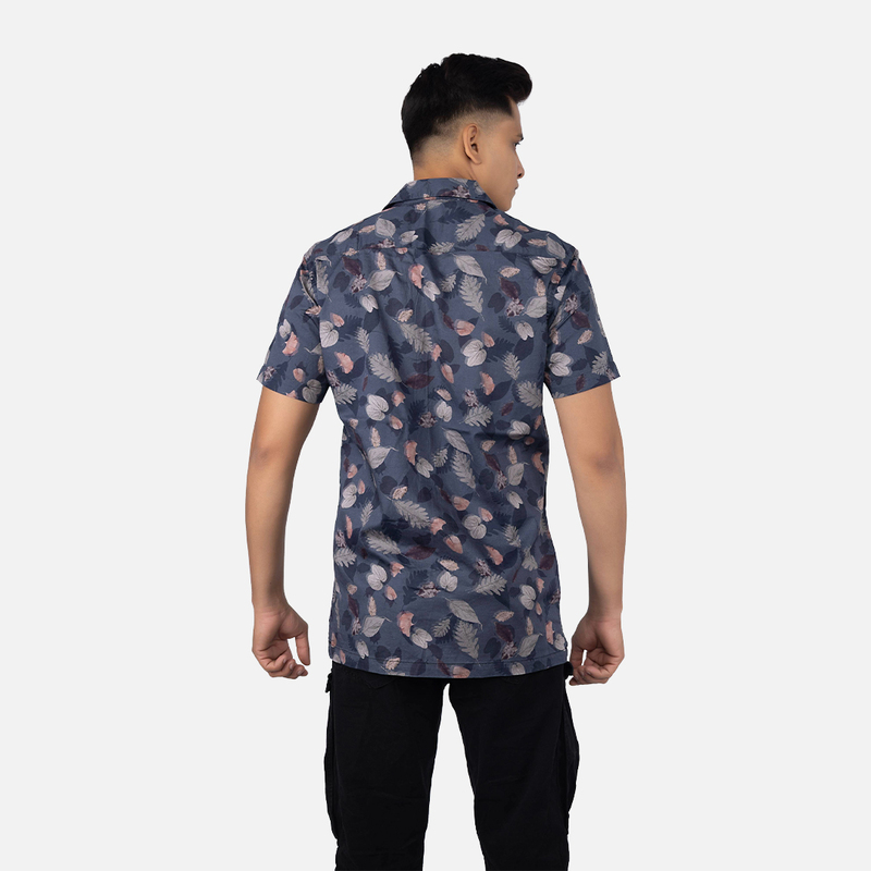 Men Slate Grey  Floral Printed Hawaiian Shirt