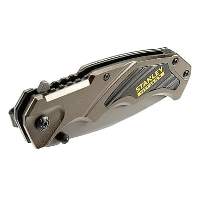STANLEY FMHT0-10311 Premium Pocket Knife, Ideal for Cutting Into Multiple Surfaces, Ergonomic Handle Design, Stainless Steel Blade, Liner Lock Mechanism (Grey)