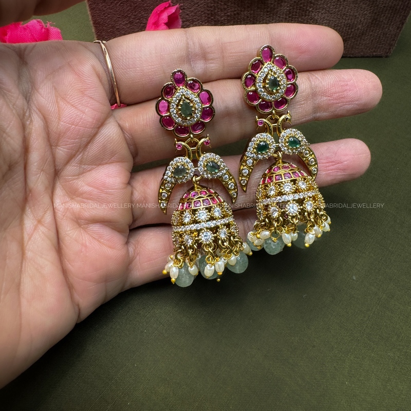 Jadau peacock Jhumkas