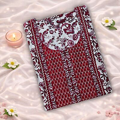 Red Current Cotton Nighty With Geometric Print All Over From Libas Loungewear - AL1146