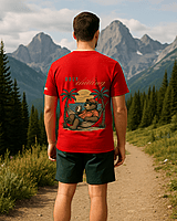 Unisex Red Beach Bear Graphic Printed Crew Neck Tee