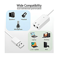 USB 2.0 Sound Card Audio Adapter, 7.1 Channel , 3.5mm Dual Jack for Voice Recording and Listening Compatible with Laptop and Desktop (White)