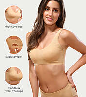 ENAMOR Easy Slip-On and Back Keyhole Women's Cotton Everyday Beginner's Bra - Padded, Wirefree, Full Coverage A106 SKIN XS