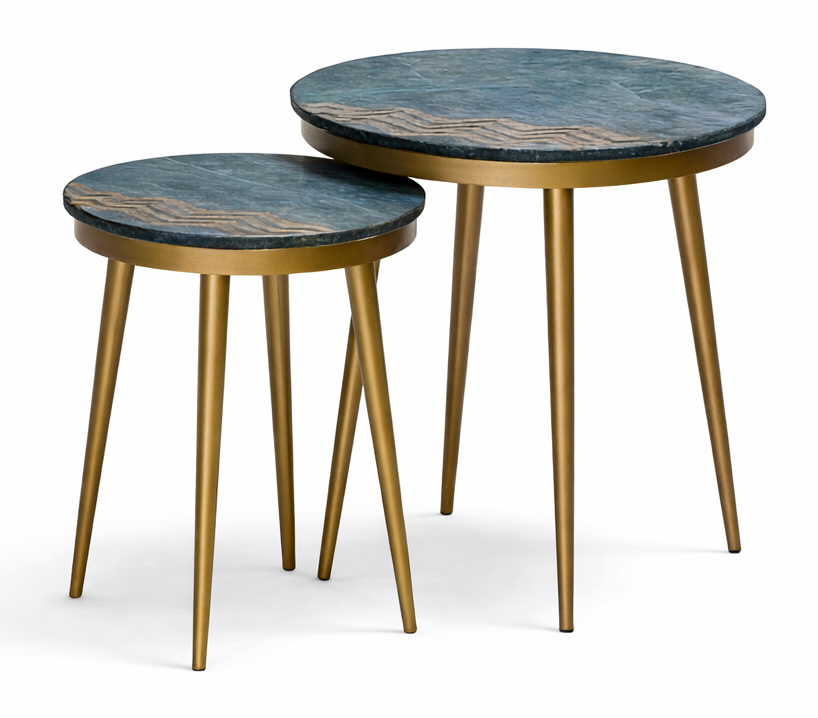 Balvin Metal End Table with Marble Brass Inlay Top