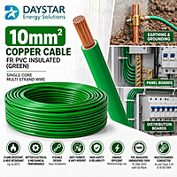 10mm² Copper Cable FR PVC Insulated – (Green) | Single Core Multi-Strand Wire