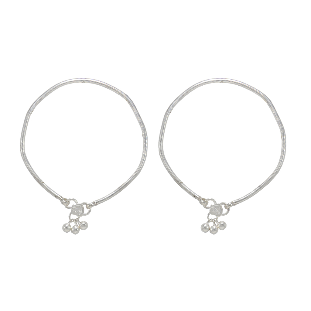 Sterling Silver Paayal Anklet | plain Design silver Kolusu for Women and Girls