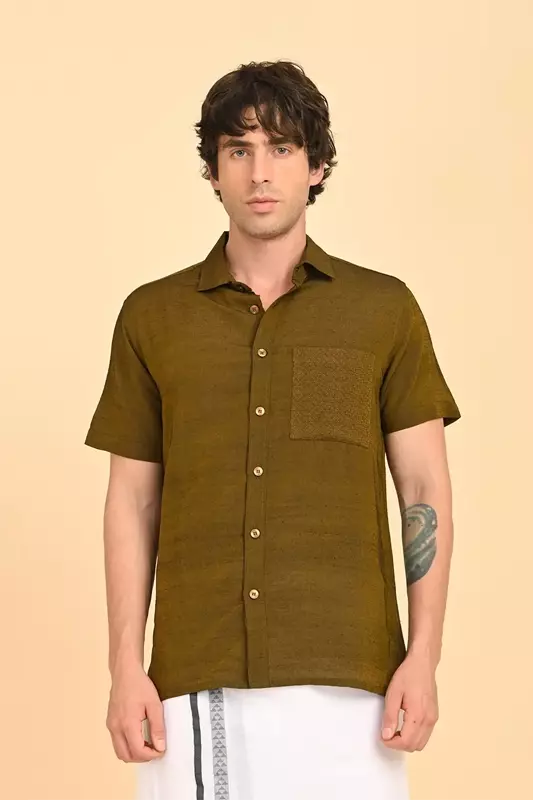 Men Short Sleeve Ethnic Shirt - Green