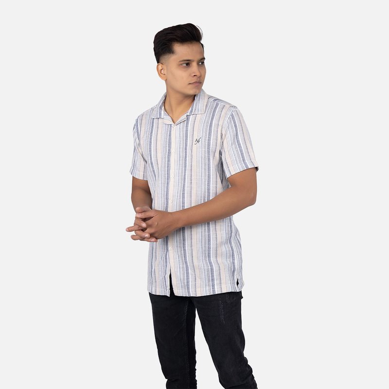 Men Multi Color Stripe Hawaiian Shirt