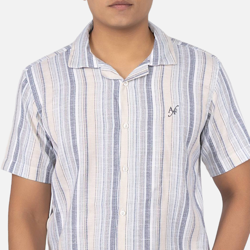 Men Multi Color Stripe Hawaiian Shirt