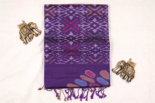 Pastel Purple Ikat Silk Saree with Tree Motifs & Contrast Border with ikat blouse | Handloom Saree