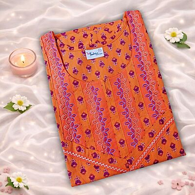 Tangerine Cotton Nighty With Geometric Print All Over From Libas Loungewear - AL1147