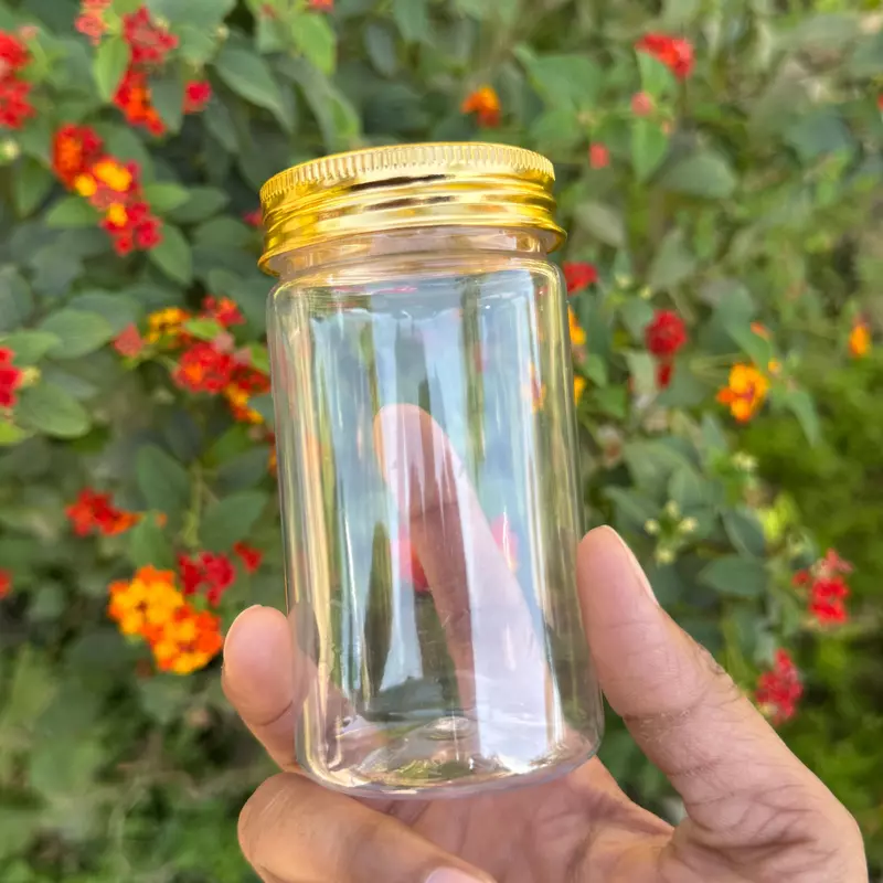 200ml Round PET Jar + 53mm Aluminium Gold Cap