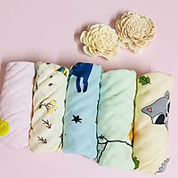 6 Layer Muslin Wash cloth / Face towel - Colour Printed - Pack of 5 (Assorted)