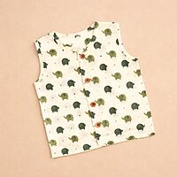 Olive Elephant Sleeveless Cotton Baby Jhabla Olive Elephant Sleeveless Cotton Baby Jhabla