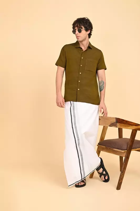 Men Short Sleeve Ethnic Shirt - Green