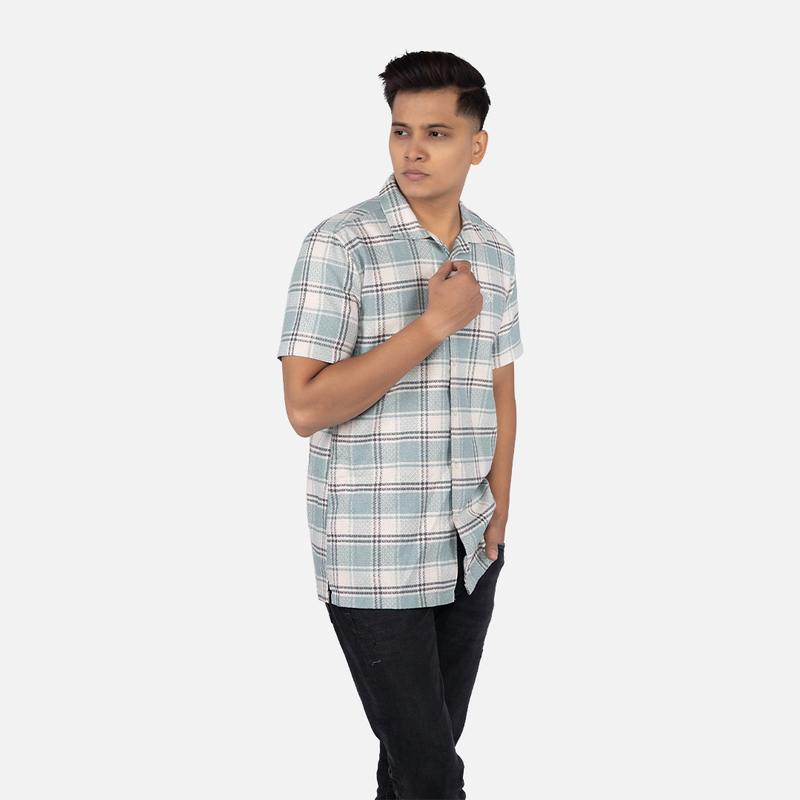 Men Glacial Green Plaid Hawaiian Shirt