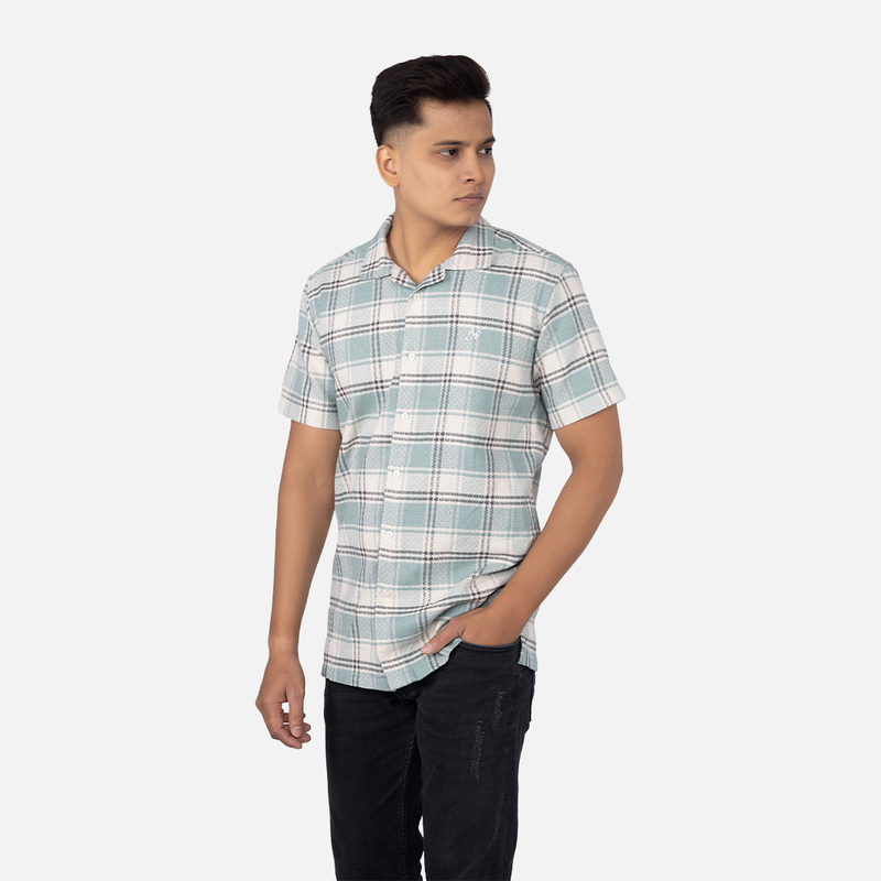 Men Glacial Green Plaid Hawaiian Shirt