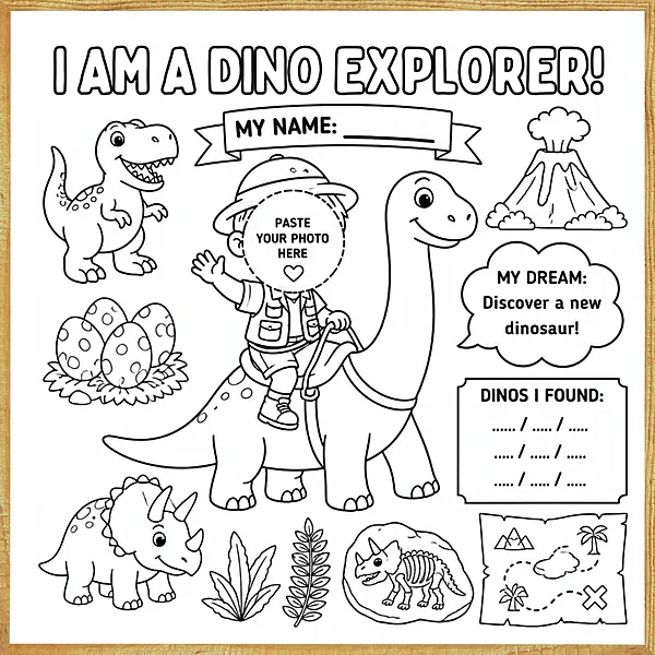 I Am a Dino Explorer – Colour & Frame Kit