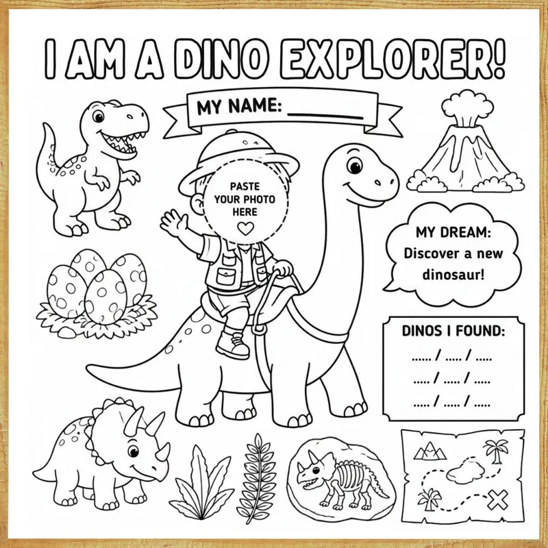 I Am a Dino Explorer – Colour & Frame Kit