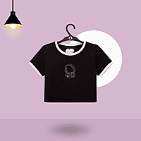 Women's Neon Headphone Embroidered Printed Crop Top