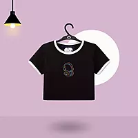 Women's Neon Headphone Embroidered Printed Crop Top