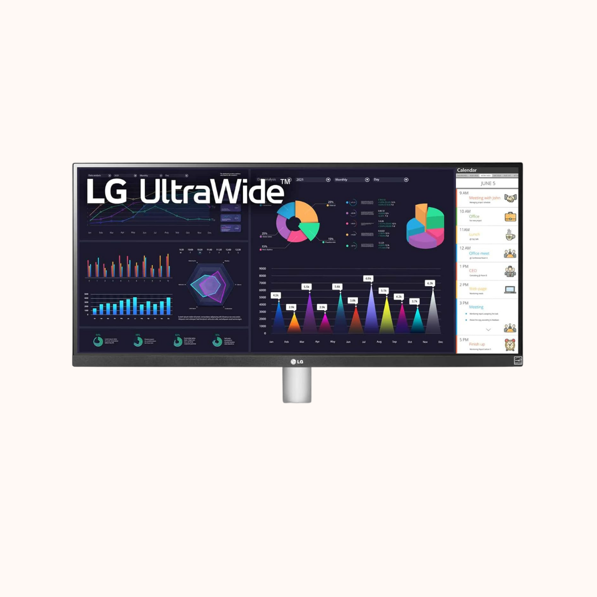 LG UltraWide 29 inch (73 cm) IPS FHD, Color Calibrated, 100Hz, 7W x 2 Inbuilt Speaker, USB-C, Display Port, HDMI, White Color-29WQ600
