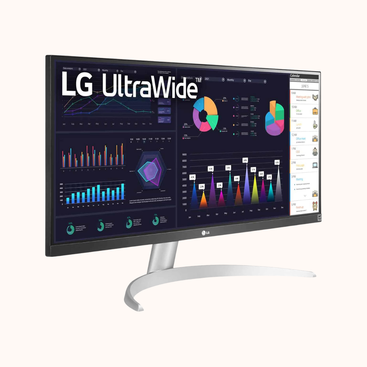 LG UltraWide 29 inch (73 cm) IPS FHD, Color Calibrated, 100Hz, 7W x 2 Inbuilt Speaker, USB-C, Display Port, HDMI, White Color-29WQ600
