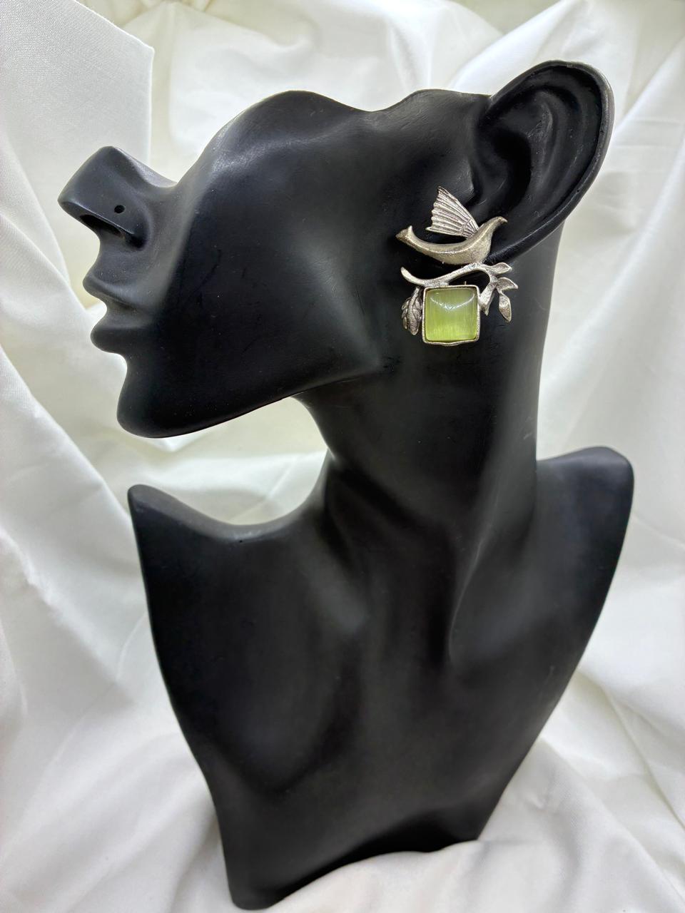 Silver plated Brass Earrings (Sea Green)