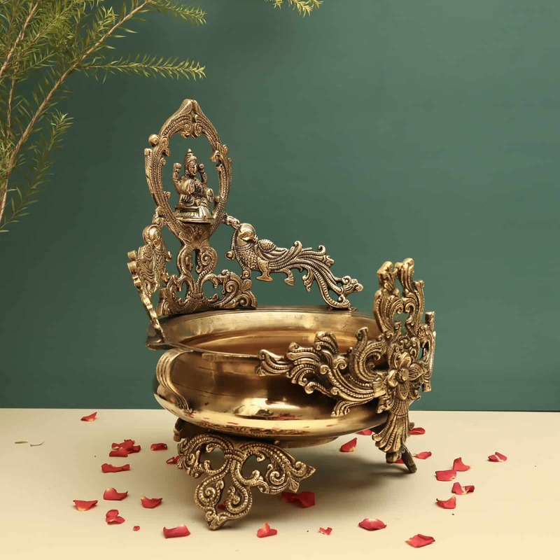 Brass Lakshmi Urli Decorative Bowl - 14 inch Height | Elegant Brass Urli Decorative Bowl with Lakshmi Design for Festive Displays