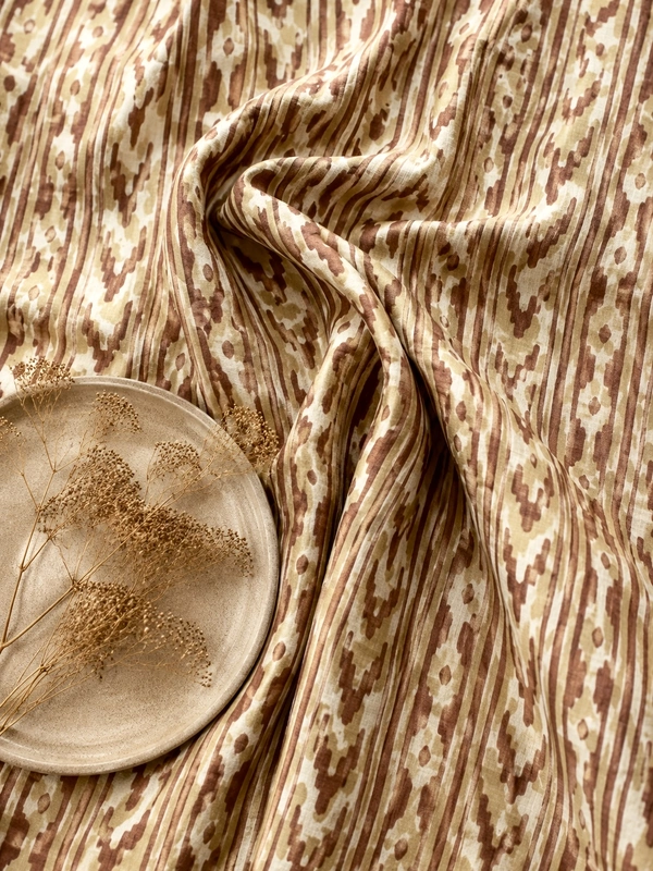Cotton Beige Ikkat Block Print