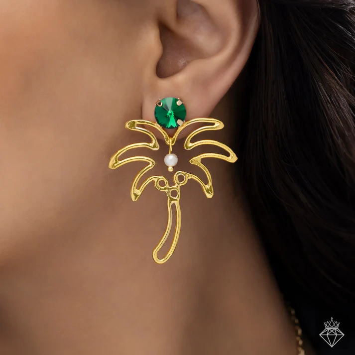 Anti-Tarnish Palm Tree Necklace Set With Earrings